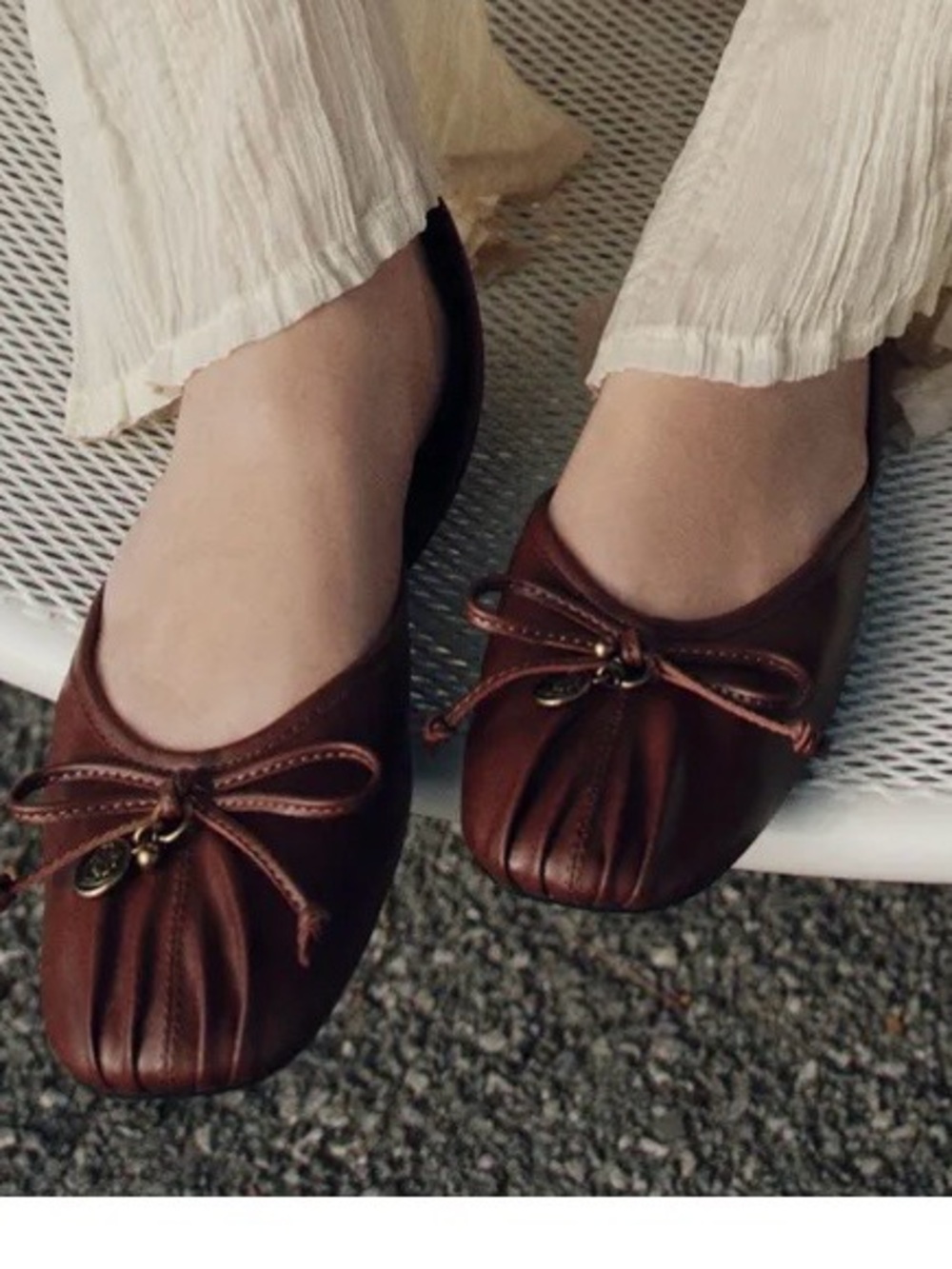 Zara Brown Bow-Accent Ballet Flats